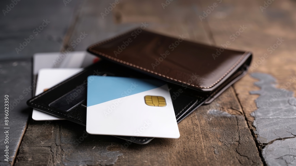 An empty wallet and maxed-out credit cards on a worn table, with copy space, high-resolution photo, realistic photo, cinematography, hyper realistic An empty wallet and maxed-out credit cards on a worn table, with copy space, high-resolution photo, realistic photo, cinematography, hyper realistic