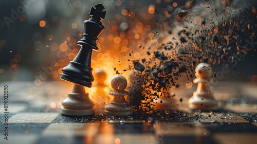 Colliding Chess Pieces, Chess pieces midcollision, symbolizing strategic business conflicts and competitive moves