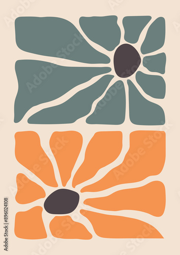 Pastel flower A4 wall art for poster design. Trend vector poster with two flowers.