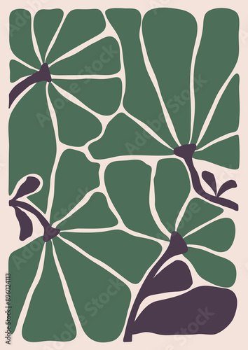 Retro vector groovy wall art poster design. Flowers and botanicals poster
