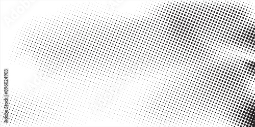 Grunge halftone gradient background. Faded grit noise texture. White and black sandy wallpaper. Retro pixelated backdrop. Anime or manga style comic overlay. Vector graphic design textured template