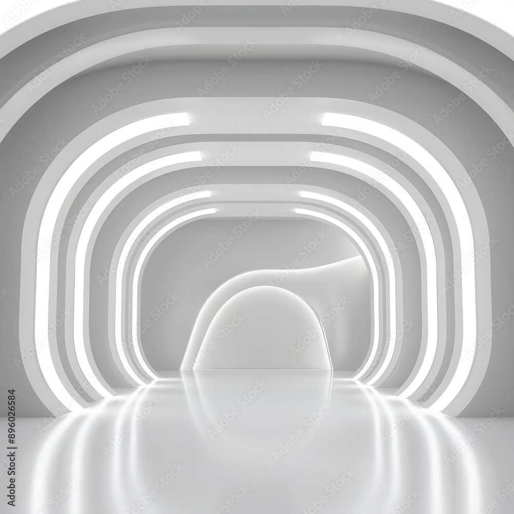 Fototapeta premium A sleek, modern corridor with smooth curves and bright lighting, perfect for showcasing creativity and contemporary design in settings.
