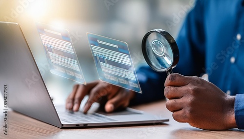 Tech-Savvy Job Hunt: Men Using Laptops and Magnifying Glass for Applications