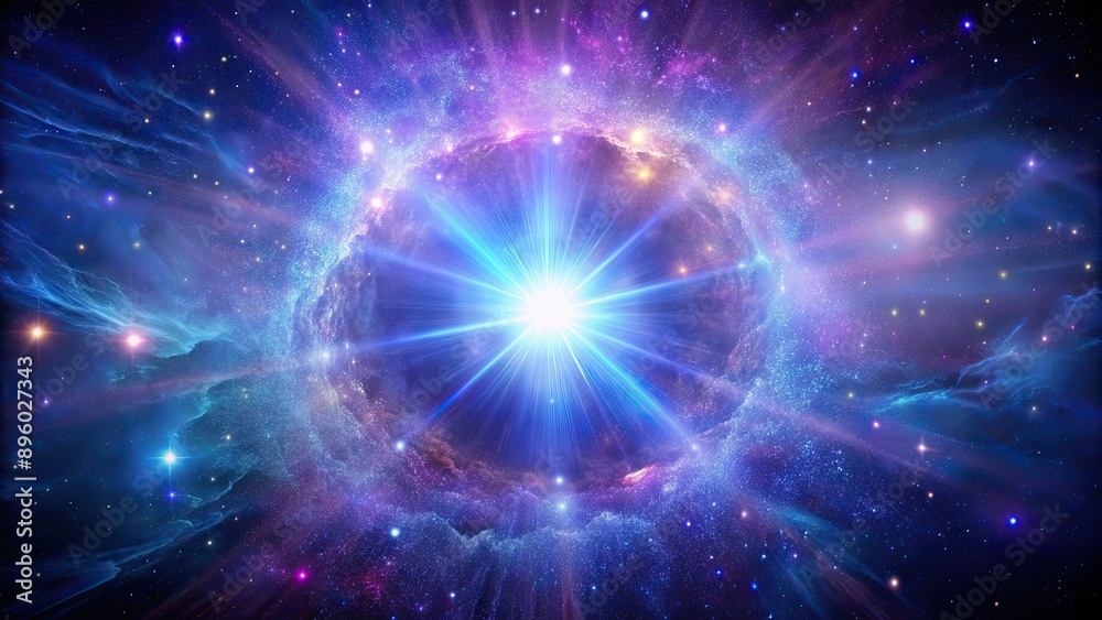 Fototapeta premium Bright purple and blue star in a large galaxy with cosmic explosion , galaxy, star, purple, blue, cosmic