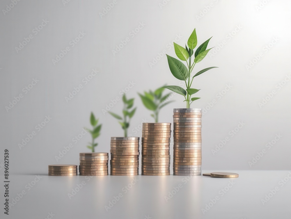 A stacked coin arrangement with green sprouts emerging, symbolizing growth, investment, and financial prosperity. A stacked coin arrangement with green sprouts emerging, symbolizing growth, investment, and financial prosperity.