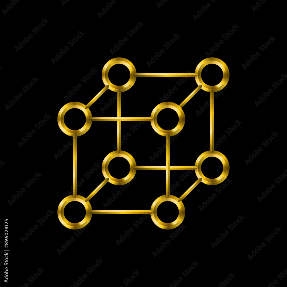 Cube icon. Metallic gold icons set collection. Cube icon. Metallic gold icons set collection.