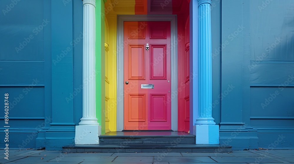 Vibrant Rainbow Front Door with Artistic Designs Home Improvement Concept Vibrant Rainbow Front Door with Artistic Designs Home Improvement Concept
