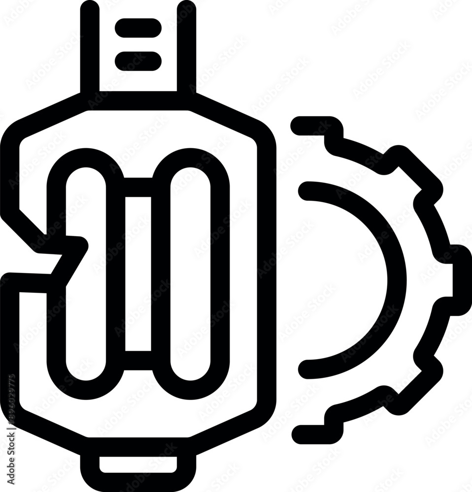 Black and white icon of a bike pedal being repaired with a cogwheel, representing cycling maintenance and repair services Black and white icon of a bike pedal being repaired with a cogwheel, representing cycling maintenance and repair services