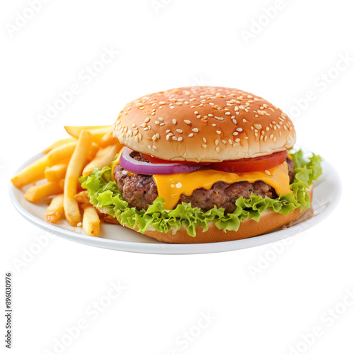 burger and fries icon 3d png transparent