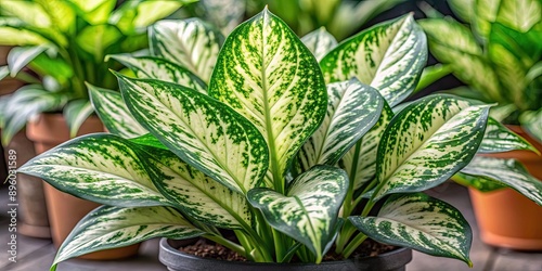 Beautiful dieffenbachia snow plant with variegated leaves, Dieffenbachia, snow plant, variegated, leaves, tropical photo