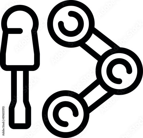Robotic arm building process represented by a screwdriver and three connected circles symbolizing a robotic arm