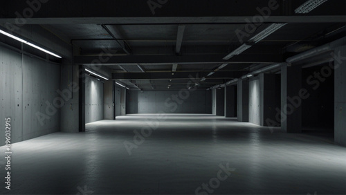 An Empty Room with a Concrete Floor and Wall,  Basement Background - Generative AI