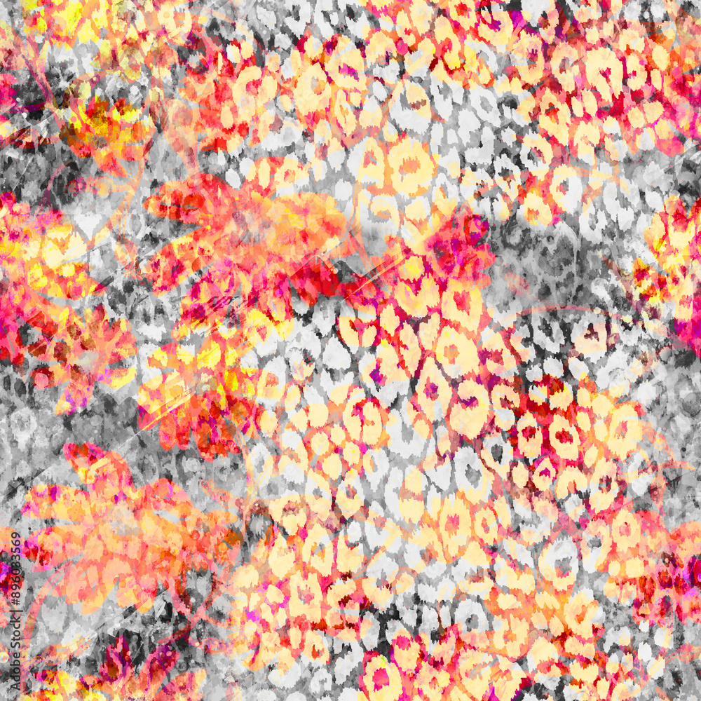 Fototapeta premium Leopard pattern. Seamless watercolor print, imitation animal skin. Realistic animal texture. Abstract repeating pattern - leopard skin imitation can be painted on clothes or fabric. Surface pattern