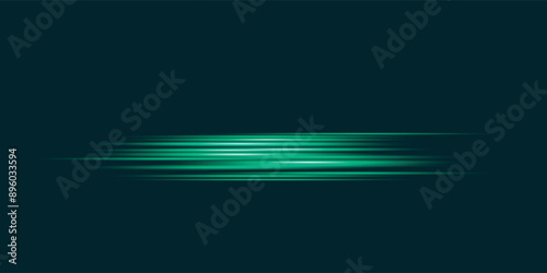 Abstract green lines, speed light effect. Illuminated traffic lanes.