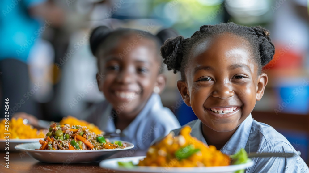 Multiracial school chilren eating healthy food. Kids at table in cafeteria. Pupils have breakfast or lunch in canteen. Back to school concept. Generative ai. Multiracial school chilren eating healthy food. Kids at table in cafeteria. Pupils have breakfast or lunch in canteen. Back to school concept. Generative ai.