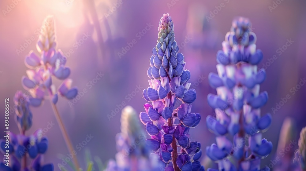 Macro shot of a purple lupine spike in full bloom Macro shot of a purple lupine spike in full bloom