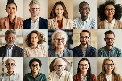 Many different smile people look camera collage. Lot mix race guy face. Multi ethnic us group portrait. All girl team head shot. Various skin tone Human dna concept. Gender unity bond. Young adult age