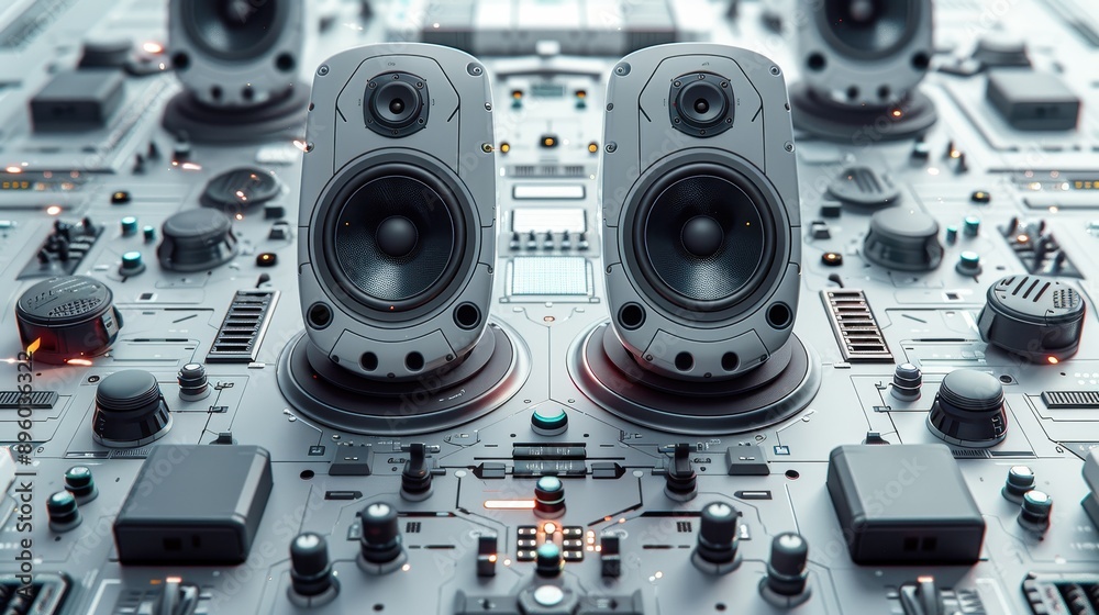Fototapeta premium Futuristic Audio Speakers on a Control Panel.