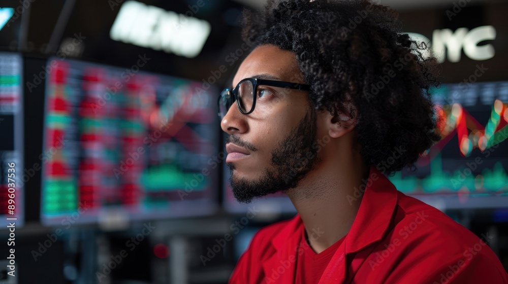 Businessman looking at stock market data. Businessman looking at stock market data.
