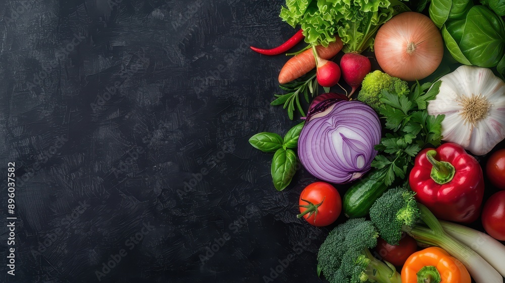 Fresh Vegetables on Black Background. Fresh Vegetables on Black Background.