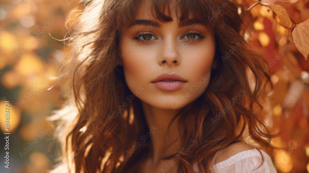 Portrait of gorgeous young woman in park during autumn day Portrait of gorgeous young woman in park during autumn day