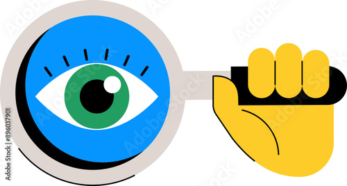Hand and eye in magnifying glass - search concept series
