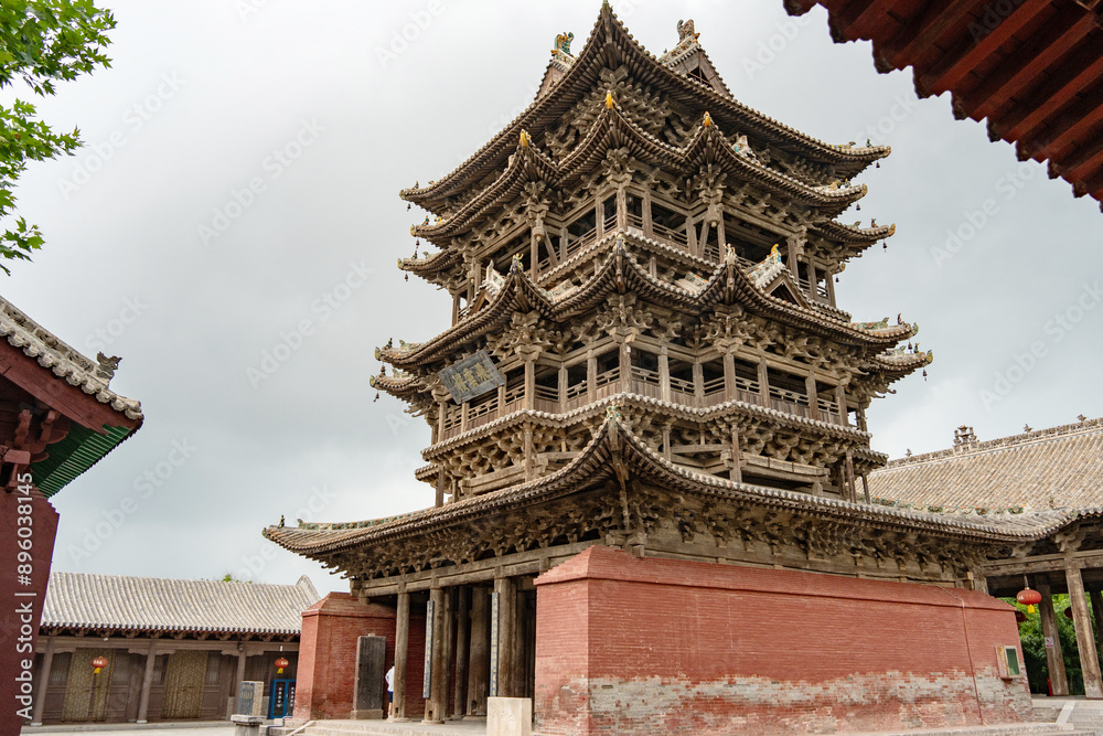 Shanxi Yuncheng Feiyun Tower, Chinese Tourist Attraction, All-Wood Pavilion Shanxi Yuncheng Feiyun Tower, Chinese Tourist Attraction, All-Wood Pavilion