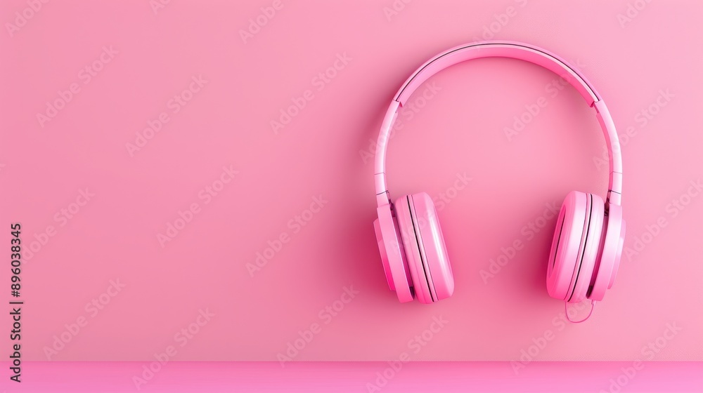 Pink Headphones on Pink Background. Pink Headphones on Pink Background.