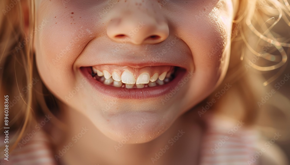 Close up banner shot of joyful child showing beautiful milk teeth with perfect smile Close up banner shot of joyful child showing beautiful milk teeth with perfect smile