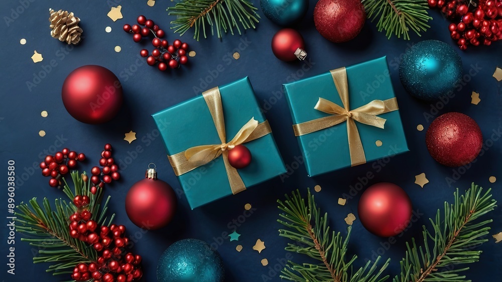 Christmas tree with gift boxes with blue background Christmas tree with gift boxes with blue background