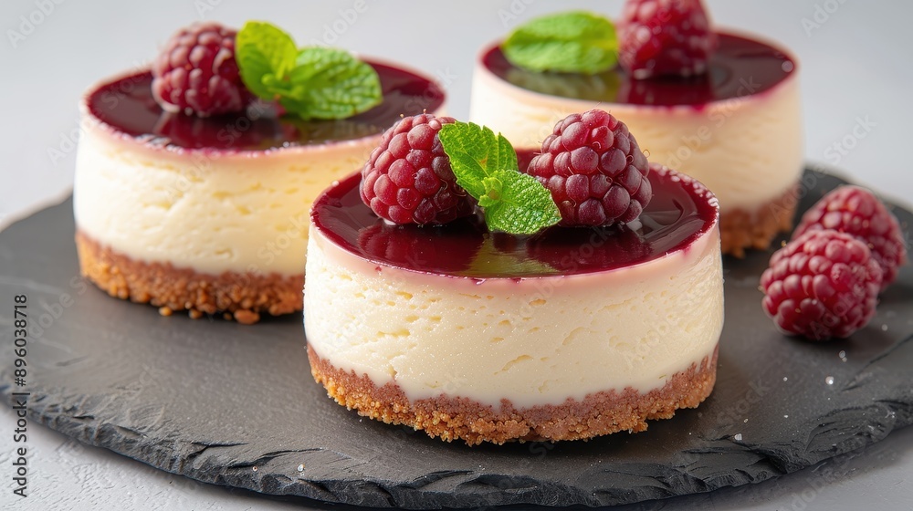 Delicious Raspberry Cheesecake with Fresh Mint. Delicious Raspberry Cheesecake with Fresh Mint.