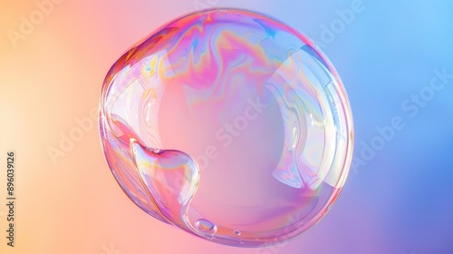 Closeup of a iridescent soap bubble on a colorful background.