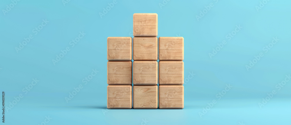 Flat design illustration of stacked wooden blocks symbolizing business growth, showcasing creativity and strategy in a modern workspace. Flat design illustration of stacked wooden blocks symbolizing business growth, showcasing creativity and strategy in a modern workspace.