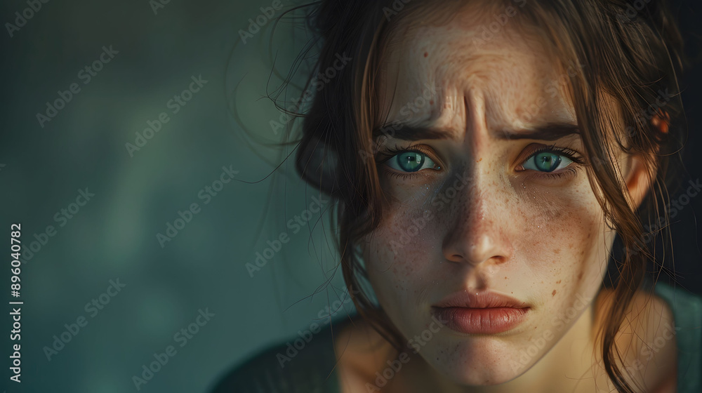 A close-up portrait of a young woman with striking blue eyes, conveying deep emotions and thoughts in a soft, moody lighting. A close-up portrait of a young woman with striking blue eyes, conveying deep emotions and thoughts in a soft, moody lighting.