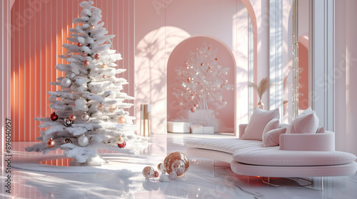Christmas tree decorated with candles and gifts in a cozy indoor room with festive holiday decorations, a fireplace, and a window showing a winter scene