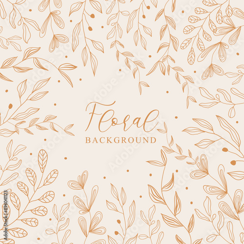 hand drawn line flower leaf botanical gold background