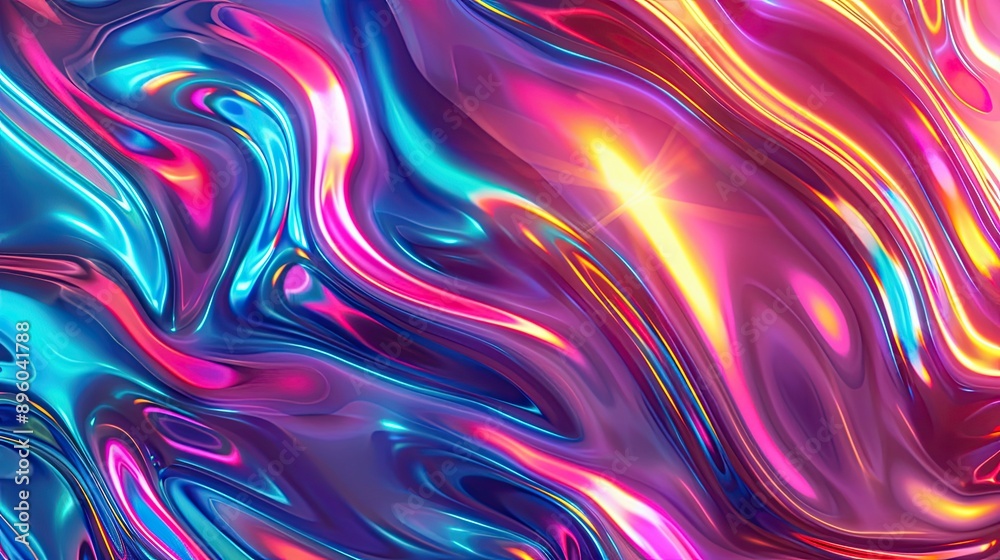 Obraz premium Colorful holographic abstract wavy background with vibrant hues