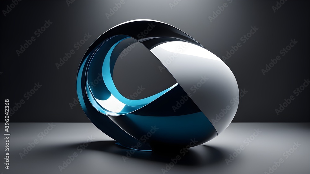 A blue and white sculpture with a curved edge A blue and white sculpture with a curved edge
