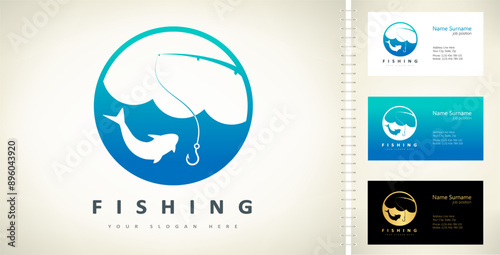 Fishing logo vector. Fish and rod design. Shop everything for fishing. Fishing gear	
