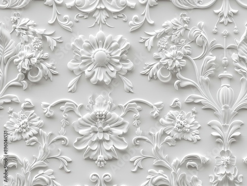 Elegant white decorative floral wallpaper with intricate details