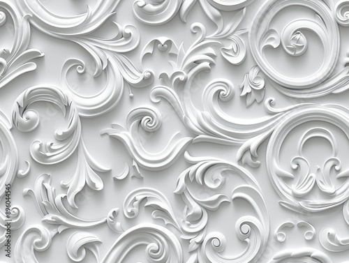 Elegant white decorative floral wallpaper with intricate details