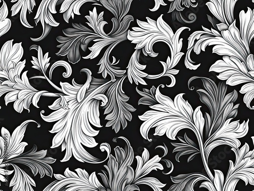 Wallpaper Mural Beautiful black and white baroque pattern with ornate floral details Torontodigital.ca
