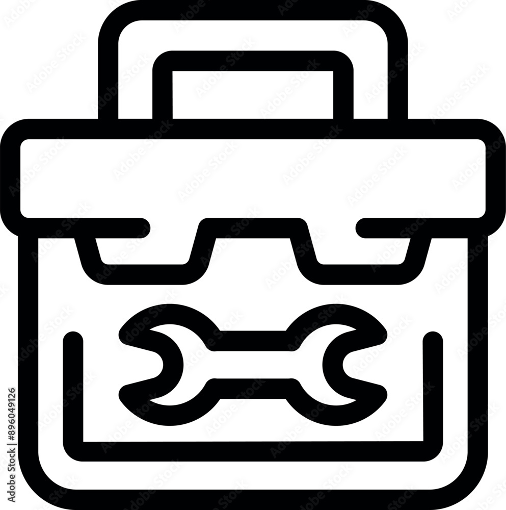 Line art icon of a toolbox containing a wrench, representing tools for repair and maintenance tasks Line art icon of a toolbox containing a wrench, representing tools for repair and maintenance tasks
