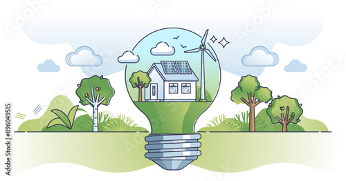 Nature energy and green, alternative electricity consumption for house lighting outline concept, transparent background. Environmental, sustainable and climate friendly power usage.