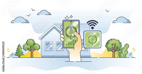 Smart thermostat and distant heating temperature regulator outline concept, transparent background. Application with cooling or warming options for effective climate control illustration.