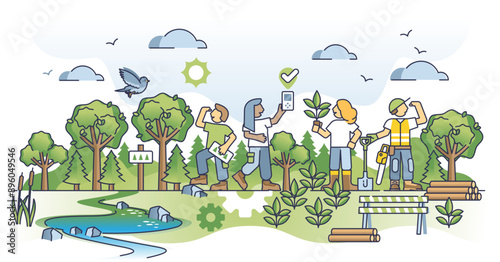 Sustainable forest management with selective harvesting outline concept, transparent background. Effective and nature friendly forestry for environment conservation illustration.