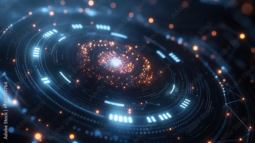 Obraz premium Futuristic Digital Interface on a Quantum Computer