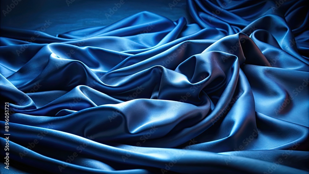 Obraz premium Soothing navy nightfall over deep blue silk fabric with symphony of textures and shadows, navy, nightfall, deep blue, silk