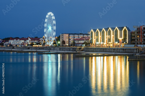 Obraz na płótnie Night view of promenade of resort town of Zelenogradsk on the coast of Baltic sea. Russia w salonie