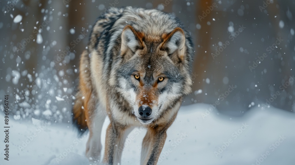 A fierce wolf moves silently through the snowy terrain, its gaze unwavering and determined. The icy landscape accentuates the wolf’s predatory instincts and the harsh beauty of its environment. A fierce wolf moves silently through the snowy terrain, its gaze unwavering and determined. The icy landscape accentuates the wolf’s predatory instincts and the harsh beauty of its environment.